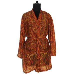 KS009 Kimono vintage en soie à manches courtes, style sari, robe courte bohème, robe de demoiselle d'honneur vintage - Product Image 2