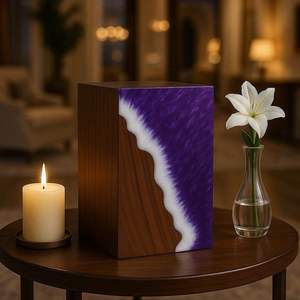 Boîte à bijoux en résine Océan Violet avec gravure pour salon, design moderne de luxe, type sur pied, 40x40x25cm - Product Image 3