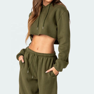 เสื้อฮู้ดครอปสำหรับผู้หญิง ผ้าคอตตอนผสมเนื้อนุ่ม สวมใส่สบาย มีสไตล์ แขนยาว เหมาะสำหรับใส่ลำลอง - Product Image 4