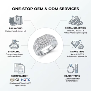 Anillo de Sello para Hombre de Oro Blanco Sólido de 18k con Diamantes Naturales, Diseño Octogonal Geométrico con Engaste de Racimo, Joyería Fina de Declaración Robusta - Product Image 5