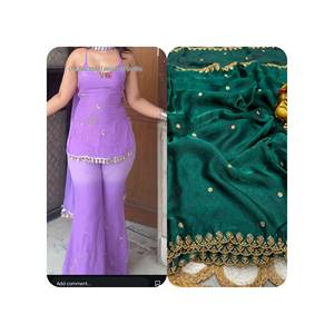Ensemble Salwar Kameez Maxi en Satin Brodé à Taille Empire pour Femme, Robe de Soirée et de Mariage, Tenue Ethnique, Bretelles Fines, Pantalon Palazzo - Product Image 1