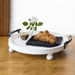 Bandeja de servicio de madera de mango versátil de alta calidad con asas y patas de metal para servir bebidas, cenas y decoración - Product Image 4