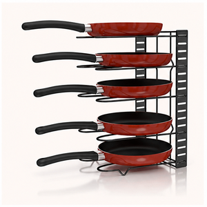 Factory Price 5 Tier <b>Pots</b> and Pans Organizer Rack for Kitchen Cabinet Metal Cookware Storage Stand & Frying Pan <b>Holder</b> - Product Image 4