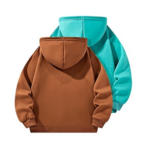 Brown and Turquoise Hooded Sweatshirts for Children Casual Autumn Wear Knitted Long Sleeve Pullover Unlined Style - Product Image 2