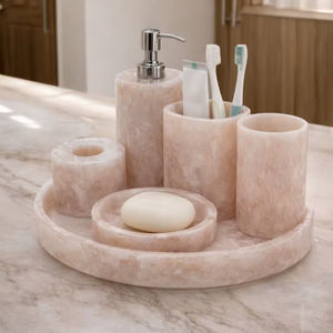 Ensemble d'accessoires de salle de bain en résine, 6 pièces, organisateur moderne pour salle de bain, distributeur de savon, porte-brosse à dents - Product Image 6