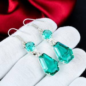 Boucles d'oreilles en apatite aqua, argent sterling 925, faites à la main, pendantes, pierres précieuses en apatite, bijoux en apatite, cadeau de Noël pour elle - Product Image 1