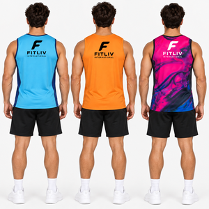 European Size <b>Men's</b> Summer Sports <b>Vest</b> Knitted Crew Neck Elastic Fitness Running Sleeveless Shirt Thin Quick-drying Workout Tank - Product Image 2