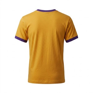 T-shirt doré pour homme, manches courtes, col rond, broderie lettre Omega, bordure contrastante, coupe décontractée, 100 % coton jersey - Product Image 2