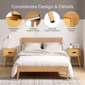 Mesa de Noche de Madera Maciza con Cajón y Patas para Dormitorio y Sala de Estar, Elegante Mesa Auxiliar Lateral - Product Image 3