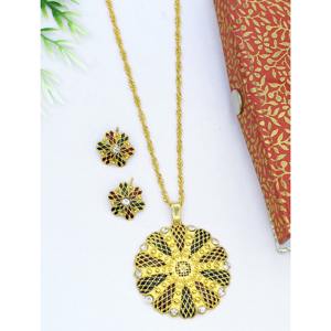 Pendant Gold Plated Brass Alloy Designer With Earring <b>Chain</b> Pendant Set Trendy Traditional Export Designer Jewelry Pendants - Product Image 4