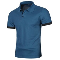 Chemise à manches courtes bleu marine pour homme, 100% polyester, tricot piqué respirant, couleur unie, coupe décontractée, col boutonné