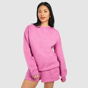 Ensemble de shorts en polaire pour femmes, 2 pièces, sweat-shirt à col rond, coupe régulière, style vintage, vêtements de sport décontractés, imprimé, 100% coton - Product Image 3