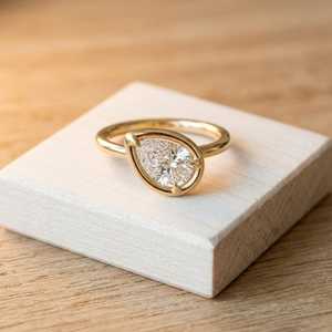 Pear Brilliant Cut Lab Grown Diamond Engagement Ring 10k 14k 18k Solid Gold Bezel Set Wedding Band for Women Anniversary Gift - Product Image 1