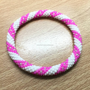 Spiral Seed Bead Charm Bracelet Pink White Elastic <b>Bangle</b> Stretch Jewelry Custom Color Fashion Gift Wholesale - Product Image 3