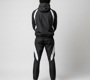 Men's Black <b>White</b> Track Suit Hooded Sporty Set Breathable 100% Cotton Streetwear Color Blocking Winter Wear - Product Image 6