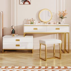 Large Size Modern Style <b>Makeup</b> <b>Vanity</b> Table with Movable Side Cabinet and 4-Drawers 3-Color LED Light Mirror - Product Image 2