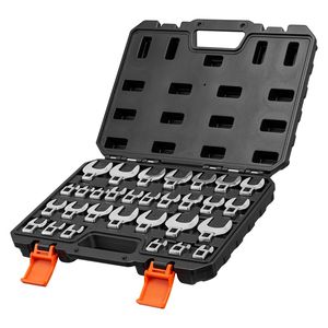 Juego de llaves Crowfoot - Juego de 30 piezas con punta de 3/8 pulgadas, medidas métricas y SAE, acero aleado Cr-Mo con estuche de almacenamiento - Product Image 1