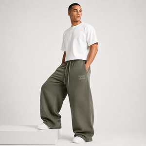 Pantalon de survêtement homme taille haute, coupe décontractée, jambe large, respirant, 100 % coton, molleton brossé, taille élastique, broderie logo personnalisée - Product Image 5