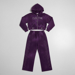 Chándales personalizados de invierno para hombre, de corte holgado, estilo urbano, con forro polar, cremallera, estampado serigráfico, totalmente lisos y transpirables - Product Image 4