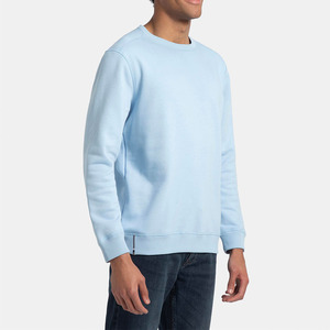 <b>Men</b> Light Blue Crew Neck Sweatshirt Regular Fit Solid Color Knitted Cotton <b>Pullover</b> Casual Streetwear Long Sleeve Top <b>For</b> Winter - Product Image 2