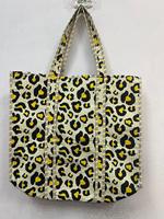 Sac fourre-tout en coton bohème à imprimé léopard jaune, doux, durable, imperméable, léger, pliable, avec fermeture éclair, grande capacité, réutilisable, écologique
