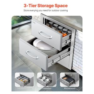 Cassetti a triplo accesso per cucina da esterno 18.5"W X 22.5"H X 22.5"D, armadietti a incasso in acciaio inossidabile per isola barbecue - Product Image 3