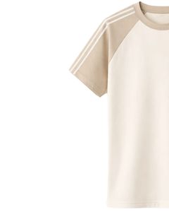 Camiseta Beige Caqui de Manga Raglán para Hombre, Casual, Cuello Redondo, Hombros a Rayas, Transpirable, Mezcla de Algodón, Suave y Cómoda - Product Image 3