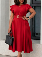 SE11750 Nouvelle robe moulante décontractée pour femmes, été, manches courtes à volants, couleur unie, taille haute, robe plissée maxi
