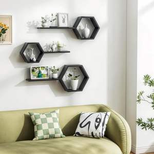 Wooden Floating <b>Wall</b> Shelves For Living Room <b>Wall</b> <b>Mounted</b> Set Of 6 Hexagon Shelves For Photos <b>Plants</b> And <b>Wall</b> Decor Honeycomb - Product Image 2