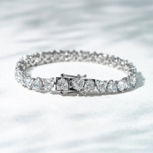 Luxury Heart Cut Diamond Tennis <b>Bracelet</b> in White Gold, Elegant Statement Wrist Jewelry for Women, Bridal Party Gift, Sparkling - Product Image 1