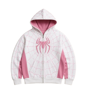 Spider-<b>Man</b> <b>Pink</b> Web Print Zip-Up <b>Hoodie</b> Unisex Knitted Sweatshirt Loose Fit Winter Wear 100% Polyester Streetwear - Product Image 2