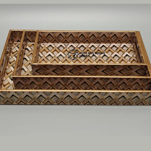 ชุดถาดเสิร์ฟลายเรขาคณิตสีน้ำตาล 3 ชิ้น ถาดเคลือบ MDF หรูหรา ถาด MDF ลายเรขาคณิต ถาดเสิร์ฟตกแต่ง - Product Image 4