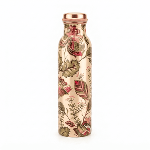 Handcrafted Copper Water <b>Bottle</b> Floral Print Design Reusable Metal Drinkware Wholesale Indian Handmade Kitchen Gift Export Range - Product Image 1