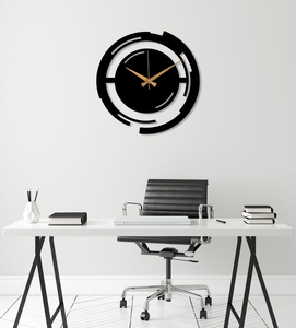 Modern Black Metal Wall <b>Clock</b> Round Abstract Designer <b>Clock</b> Gold Hands Contemporary Decorative Wall <b>Art</b> for Office Living Room - Product Image 5