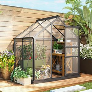 Serre en verre trempé avec structure en aluminium robuste et porte d'aération 6,2FT X 4,3FT X 6,6FT Gris - Product Image 4