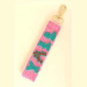 Sequin <b>Green</b> HO HO HO Beaded Strap Keyring Glass Seed Bead Christmas Holiday Text Handbag Charm <b>Backpack</b> Accessories Lobster Cla - Product Image 5