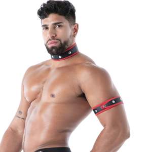 Collar de Neopreno Negro/Rojo para Hombre, Collar de Cuero Ajustable, Arnés de Pecho - Product Image 6