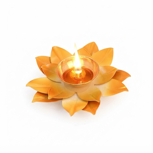Handcrafted Golden Lotus Metal Diya Decorative Oil Lamp Traditional <b>Indian</b> Pooja Article Festival <b>Home</b> <b>Decor</b> Wholesale Suppliers - Product Image 1