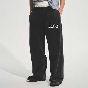Pantalon de jogging décontracté en molleton 100 % polyester léger, coupe droite ample, nouveau style, avec logo personnalisé, pour homme, effet délavé - Product Image 3