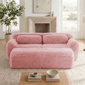 Divano Chaise Longue Senza Struttura in Tessuto Morbido Felpato 80 con Pouf, Set Profondo per Soggiorno, Nessun Montaggio Richiesto, Design Antiscivolo sul Fondo - Product Image 1