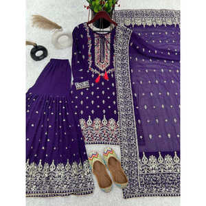 Ensemble de vêtements de fête pour femmes avec haut fantaisie Dupatta Sharara - Product Image 5