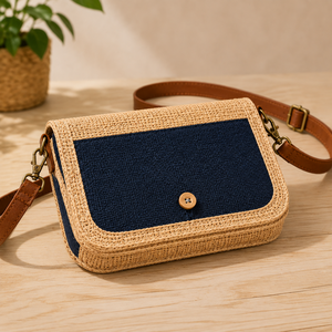 HINDVANTA GLOBAL Jute Material Eco-friendly Durable Fashion Crossbody Sling Bag Small Capacity Shoulder <b>Purse</b> Button Closure - Product Image 3