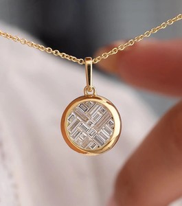 Customize Men's 14K <b>Solid</b> <b>Gold</b> Lab-Grown Diamond Bezel Set Baguette Cut Moissanite 5.50CT IGI Certified <b>Pendant</b> Rounded Golden - Product Image 1