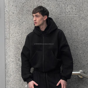 Fabricant de vêtements Hip Hop, sweat-shirt personnalisé unisexe, polaire sherpa d'hiver, masque facial, fermeture éclair, cagoule, sweat-shirt pour hommes, 100% coton - Product Image 3