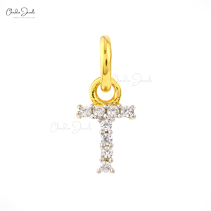 925 Sterling Silver T Letter Charm Natural 0.9MM Round Cut White Zircon Rhodium Plated Alphabet Pendant Gifting Jewelry for Her - Product Image 1