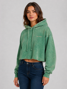 เสื้อฮู้ดครอปสีเขียวสำหรับผู้หญิง ปักลายโลโก้ Vibe Craft สไตล์ลำลอง เหมาะสำหรับใส่ในฤดูใบไม้ร่วง ผลิตจากผ้าฝ้ายถัก เป็นมิตรต่อสิ่งแวดล้อม ระบายอากาศได้ดี - Product Image 2