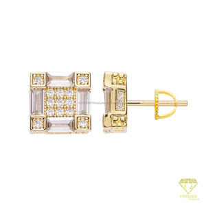 Luxury Moissanite <b>Diamond</b> <b>Square</b> Stud <b>Earrings</b> 925 Sterling Silver Geometric Design Jewelry For Retailers - Product Image 3