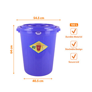 Cubo de Almacenamiento Redondo de Plástico con Tapa Hermética y Asa de Transporte para Almacenamiento de Agua, Alimentos Secos y Artículos del Hogar - Product Image 3