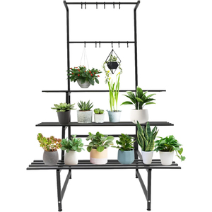 3 Tier Metal Plant <b>Stand</b> Back Heavy Duty Flower <b>Pot</b> Rack For Indoor Balcony And Outdoor Garden Shelf Garden & Home Decorative - Product Image 5