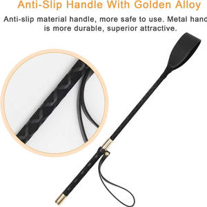 Látigo de Cuero PU Negro con Mango Trenzado y Detalles Dorados para Uso Ecuestre - Product Image 4